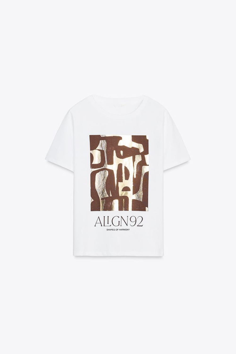 ZARA ФУТБОЛКА С МЕТАЛЛИЗИРОВАННЫМ ПРИНТОМ, ЗОЛОТИСТЫЙ