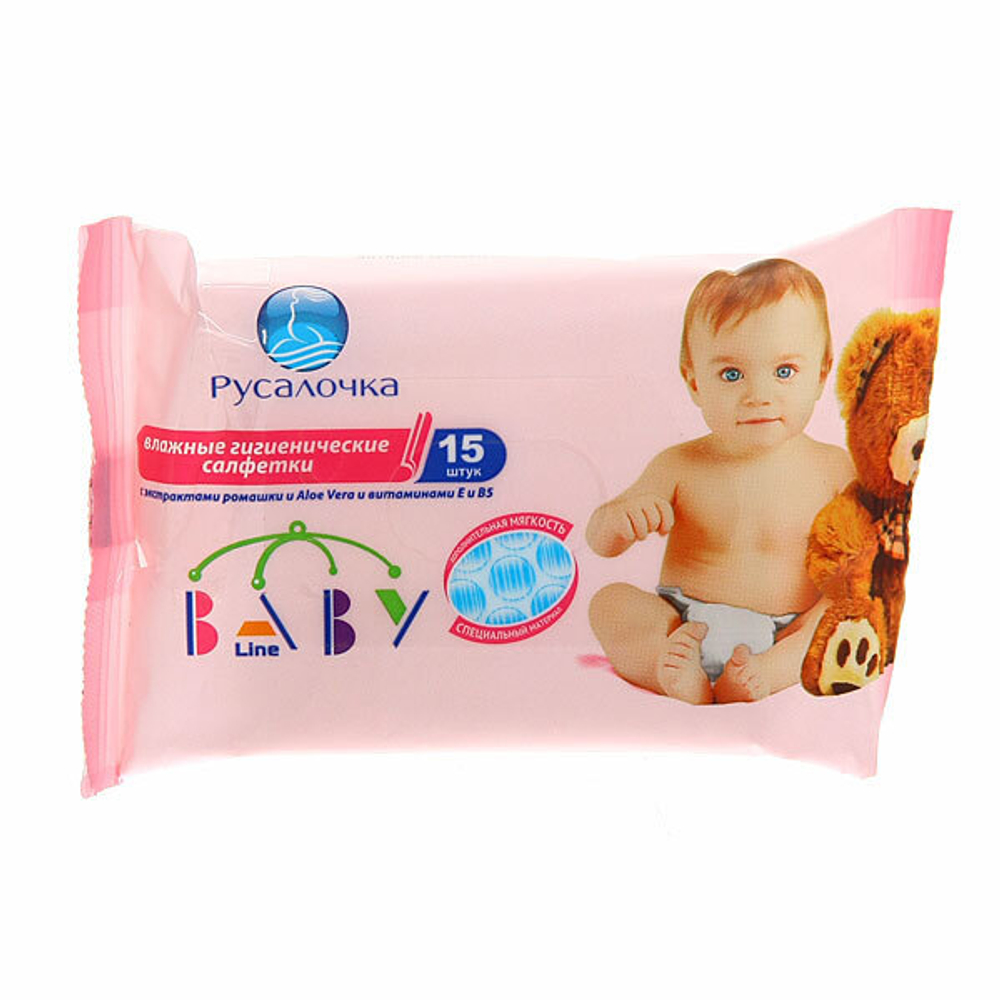 Салфетки влажные РУСАЛОЧКА детские ромашка/алоэ 15шт