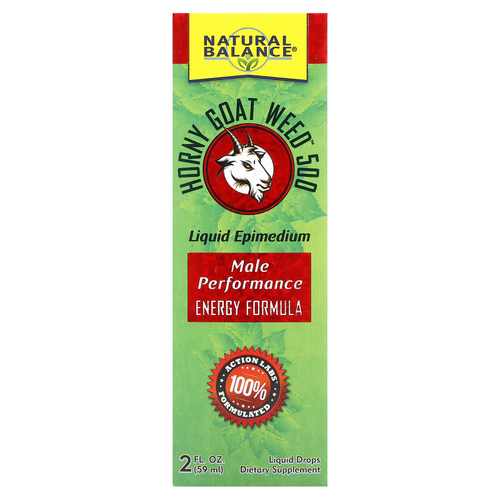Natural Balance, Horny Goat Weed, жидкие капли, без добавок, 500 мг, 59 мл (2 жидк. Унции)
