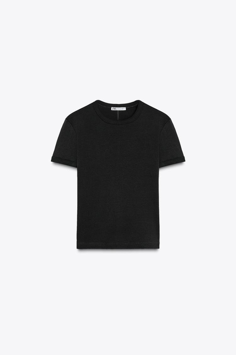 ZARA ФУТБОЛКА С ДЕКОРАТИВНОЙ СТРОЧКОЙ НА СПИНЕ, ЧЕРНЫЙ