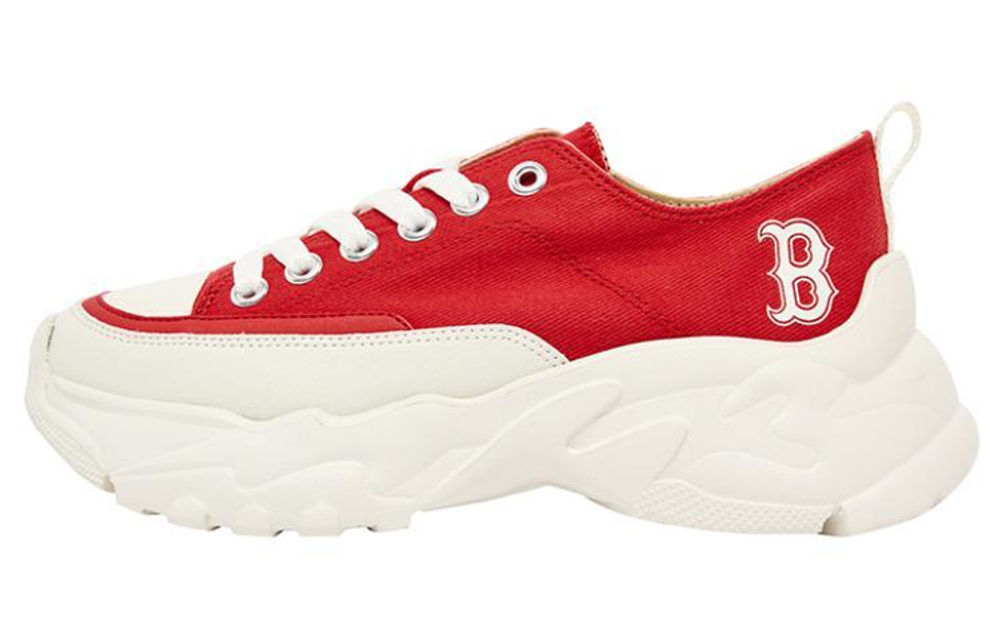 MLB Chunky High Low non-slip, wear-resistant, lightweight, low-cut daddy shoes for men and women with the same style of red and white