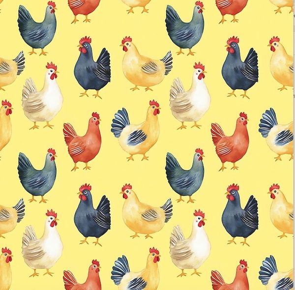 ПРЕДЗАКАЗ, КУРОЧКИ НА ЖЕЛТОМ, 100% хлопок 1