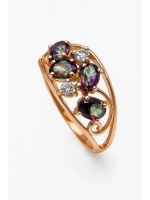 Кольцо серебряное с кварцами мистик и бриллианитами