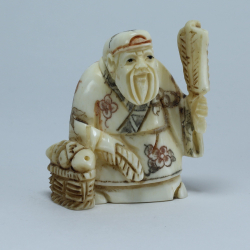 Эксклюзивная нэцкэ Дзюродзин с корзиной и веером