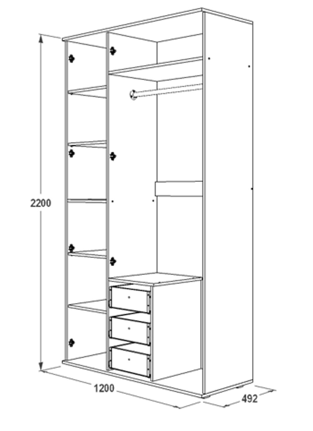 Шкаф трехстворчатый "Ольга-14" (дуб сонома), ЛДСП/МДФ, Фант-мебель, г. Волжск