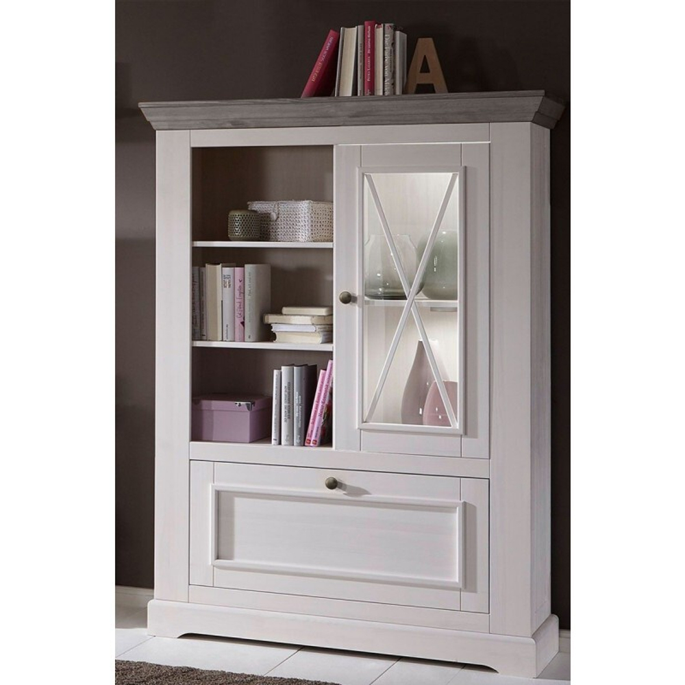 Комод «Форест» 2 двери и полки белый воск/антрацит