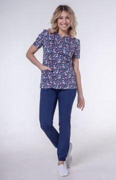 Блуза женская А1424Б( принт-стрейч/доктор кот/т.синий 521)