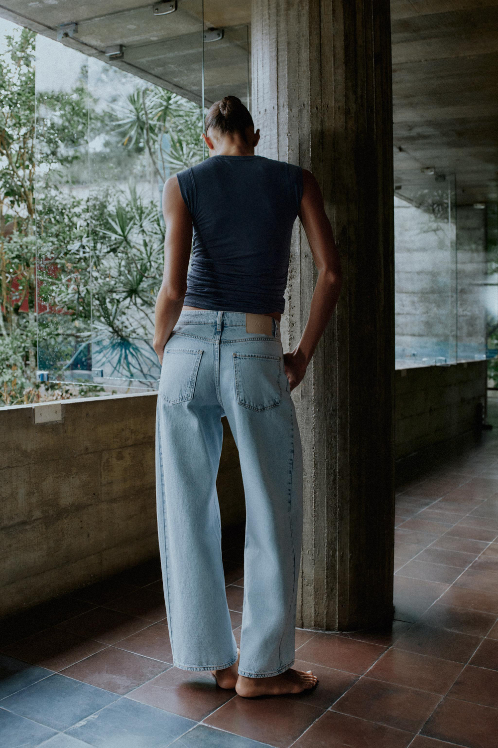 ZARA ТОП С БОКОВЫМИ СБОРКАМИ, АНТРАЦИТОВЫЙ