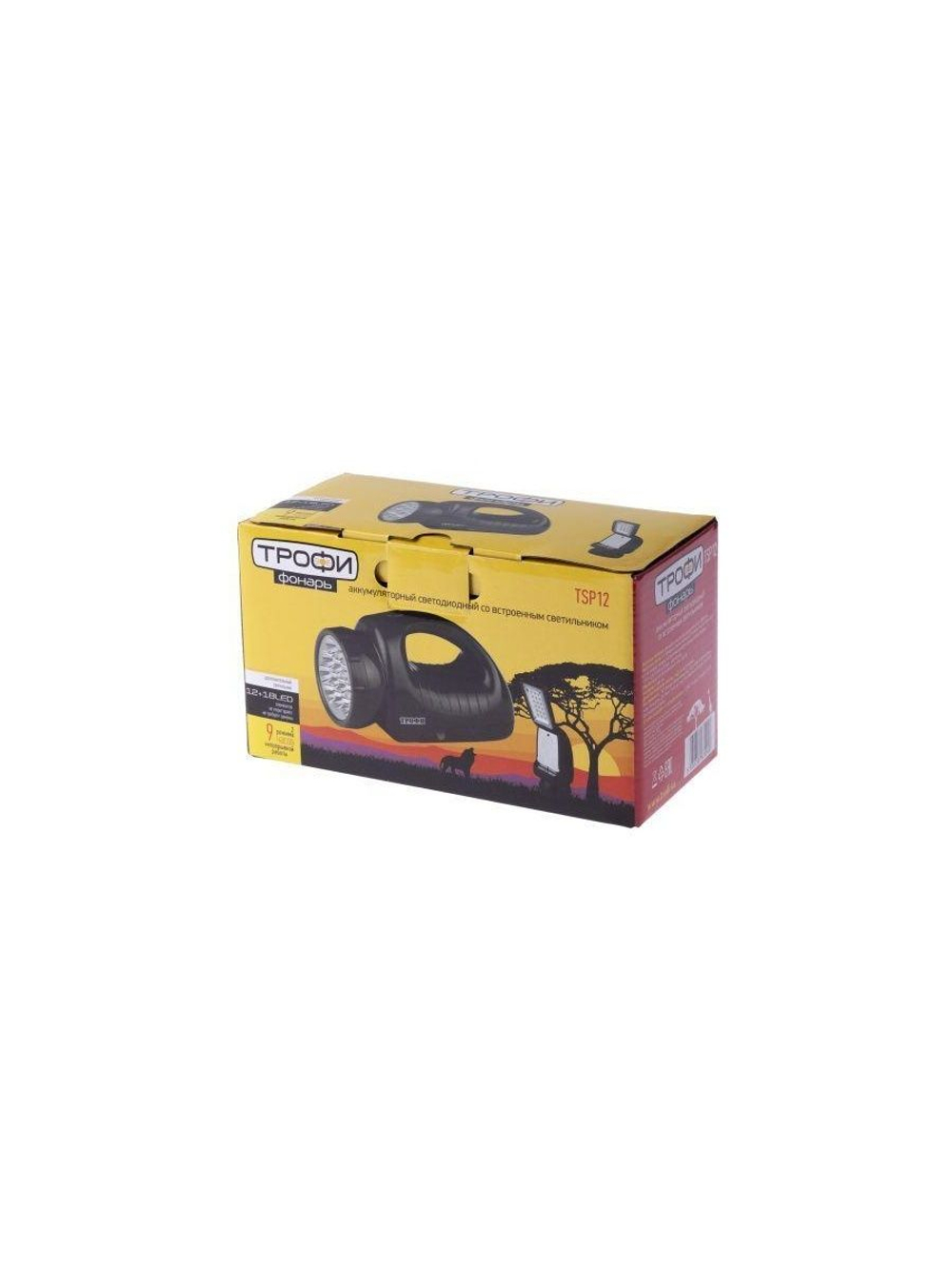 Фонарь-прожектор аккумуляторный TSP12 12 + 18LED аккум. 4В 1.8А.ч ЗУ 220В (картон. упак.) Трофи C0045551