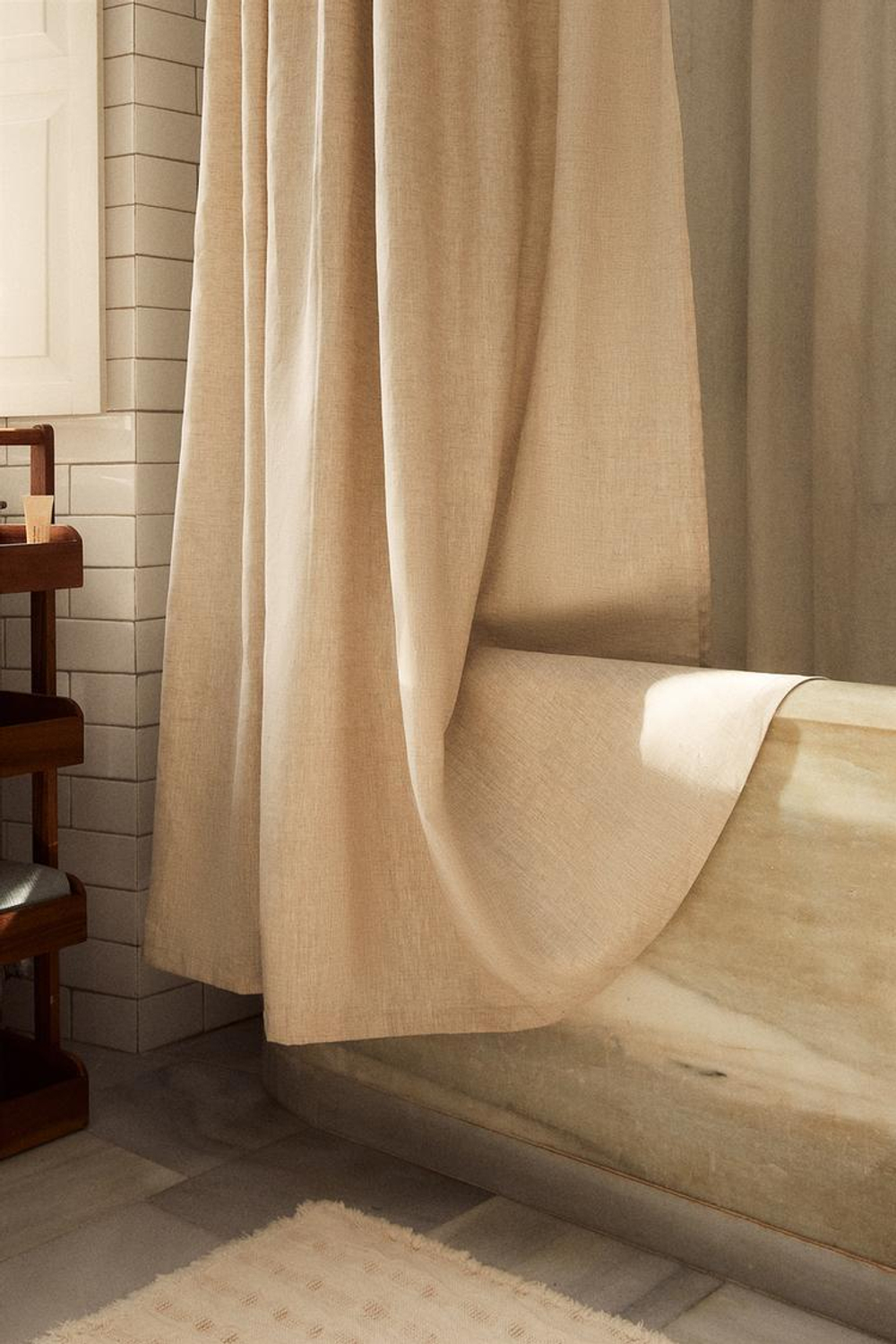 ZARA HOME ЛЬНЯНАЯ ЗАНАВЕСКА ДЛЯ ДУША, СВЕТЛО-БЕЖЕВЫЙ