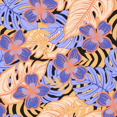 Тропические цветы и листья