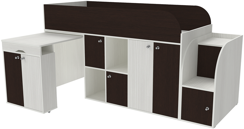 Кровать-чердак КарИВи Малыш 3 Белое Дерево Венге