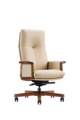 Кресло офисное  Vivaldi ivory  бежевая кожа  деревянная крестовина