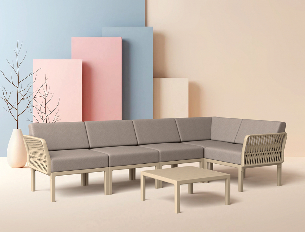 Комплект пластиковой мебели Siesta Contract Portofino Lounge Corner, бежевый, светло-коричневый