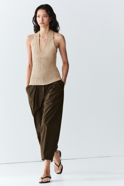 Massimo Dutti Хлопковый топ кроше, бежевый