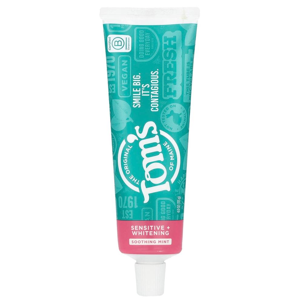Tom's of Maine, Sensitive + Whitening, зубная паста для чувствительных зубов, без фтора, успокаивающая мята, 113 г (4 унции)