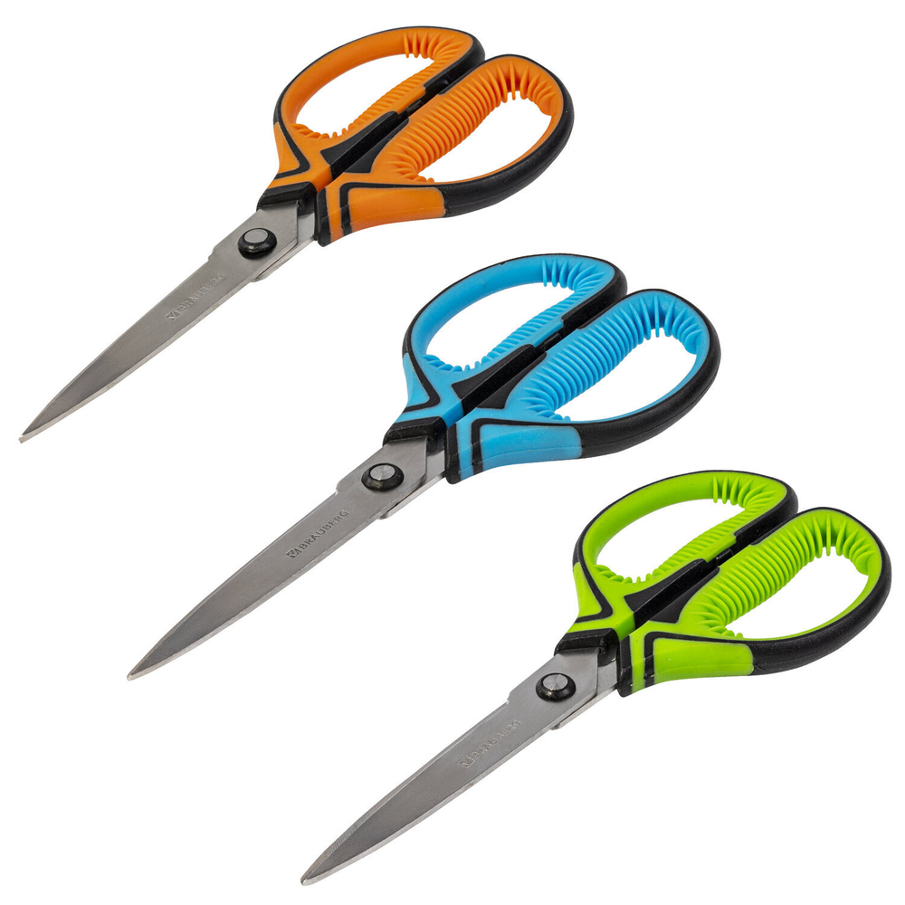 Ножницы BRAUBERG "ULTRA COLOR" 190 мм ассорти резиновые ребристые вставки (4 штуки в упаковке)
