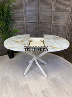 Стол круглый стеклянный "Золотой мрамор"