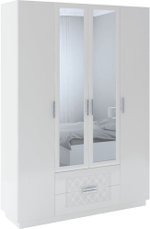 Шкаф для одежды распашной с зеркалом и полками Белый Поры Дерева/Белый Глянец, 130х51х222 см Тиффани RINNER мебельная фабрика