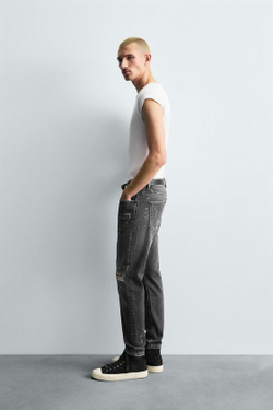 ZARA ДЖИНСЫ SKINNY FIT С ДЫРАМИ, СЕРЫЙ