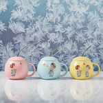 Керамическая кружка с крышкой, голубой/розовый/желтый, 430мл