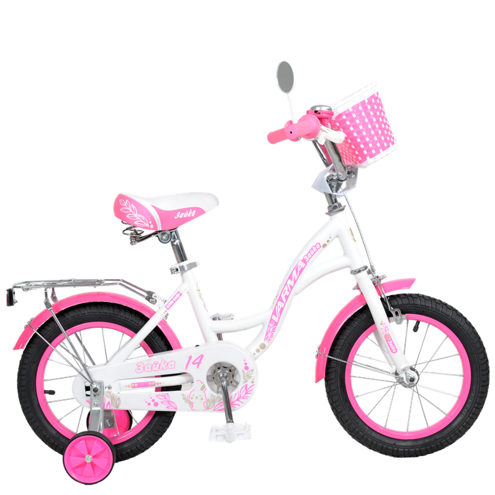 Велосипед 14&quot; Varma ЗАЙКА (бело-розово-перламутровый)(Сделано в России)