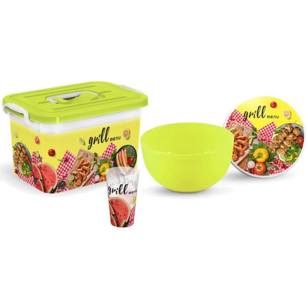 Набор для пикника на 4 персоны, 19 предметов «Grill menu» салатовый