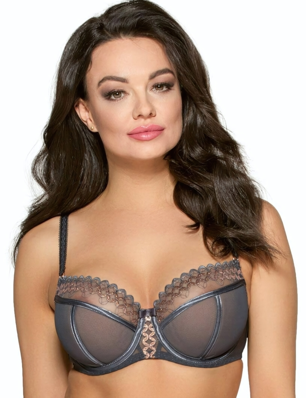 Бюстгальтер с вышивкой люрексом на чашках (Размер: 75I) (Цвет: серый)