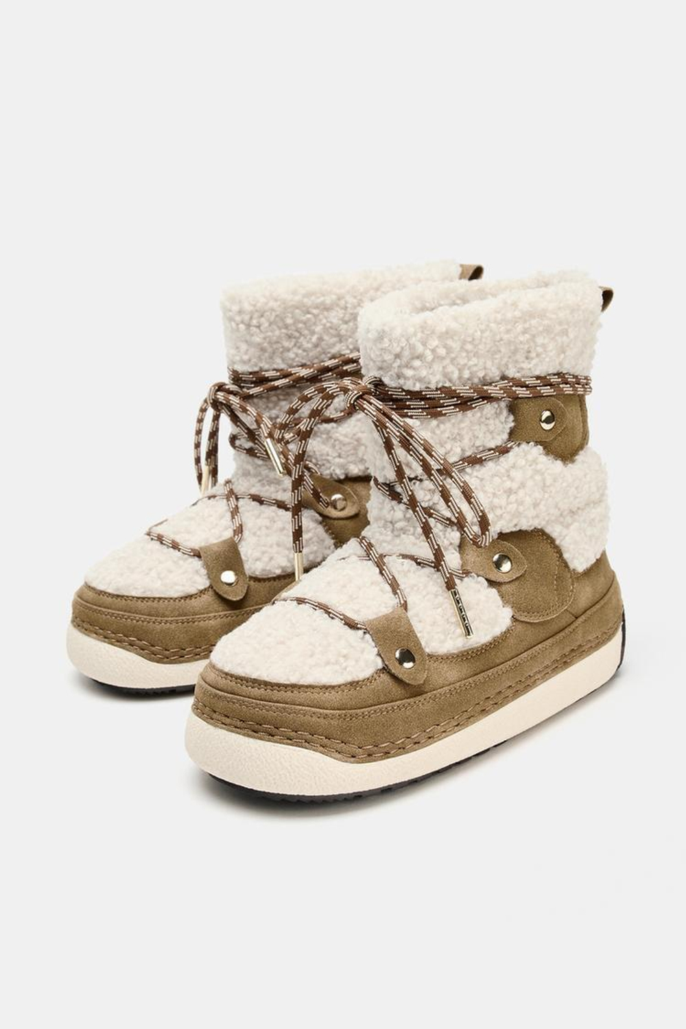 ZARA БОТИНКИ С КОНТРАСТНОЙ ШНУРОВКОЙ, ПЕСОЧНЫЙ