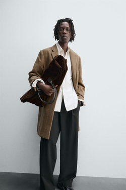 ZARA ПАЛЬТО КЛАССИЧЕСКОГО КРОЯ ИЗ ШЕРСТИ, СЕРО-КОРИЧНЕВЫЙ