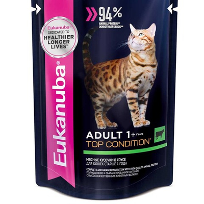 Eukanuba Cat Beef 85 г - консервы (пауч) для кошек (говядина в соусе)