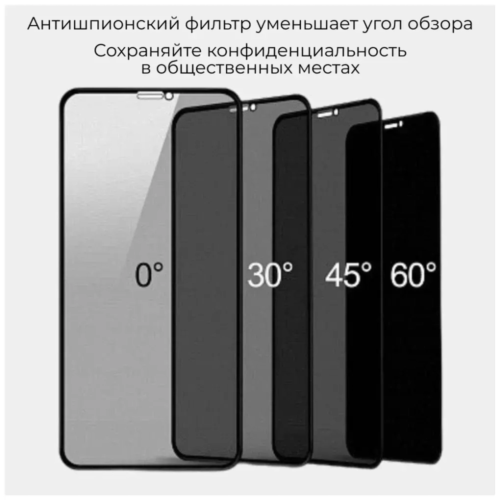 Защитное стекло "Антишпион" для iPhone 12 Pro Max Черный (Закалённое, полное покрытие)