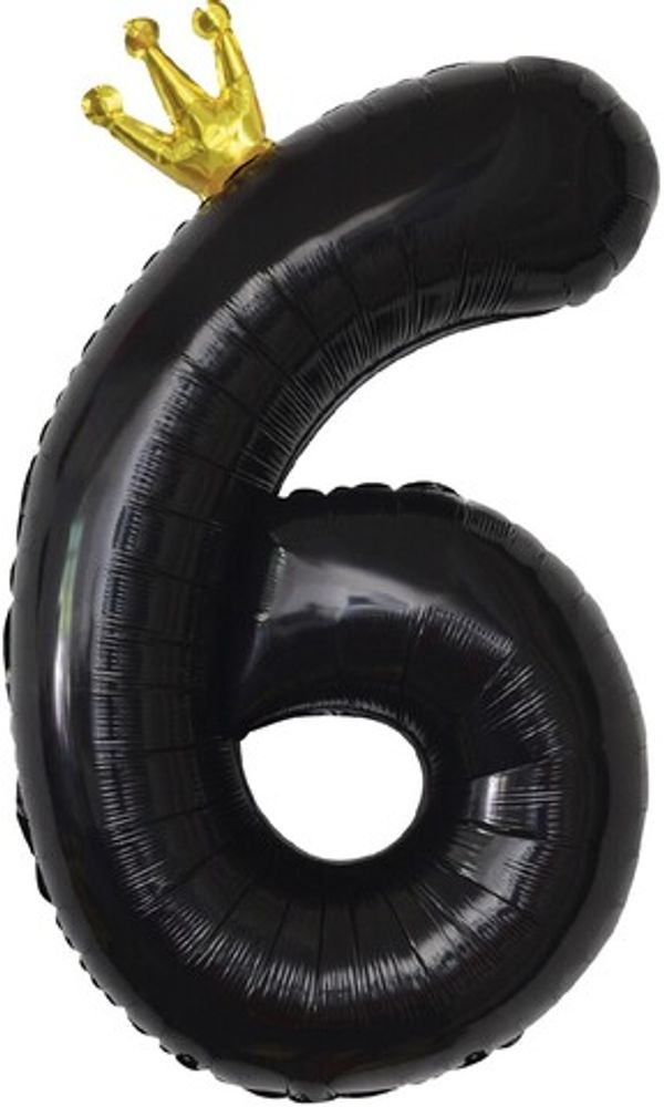К Шар (40''/102 см) Цифра, 6 Золотая корона, Черный (БГ-60)