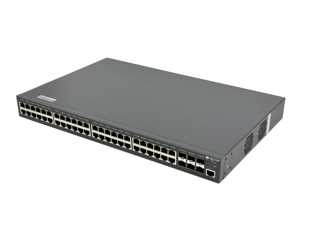 Управляемый коммутатор BDCOM S2900, 48 RJ45 1Гбит/с, 6 SFP+ 10Гбит/с, L3, 2 БП