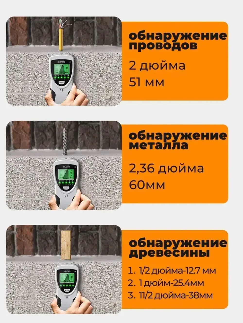 Электронный детектор скрытой проводки, металла, дерева