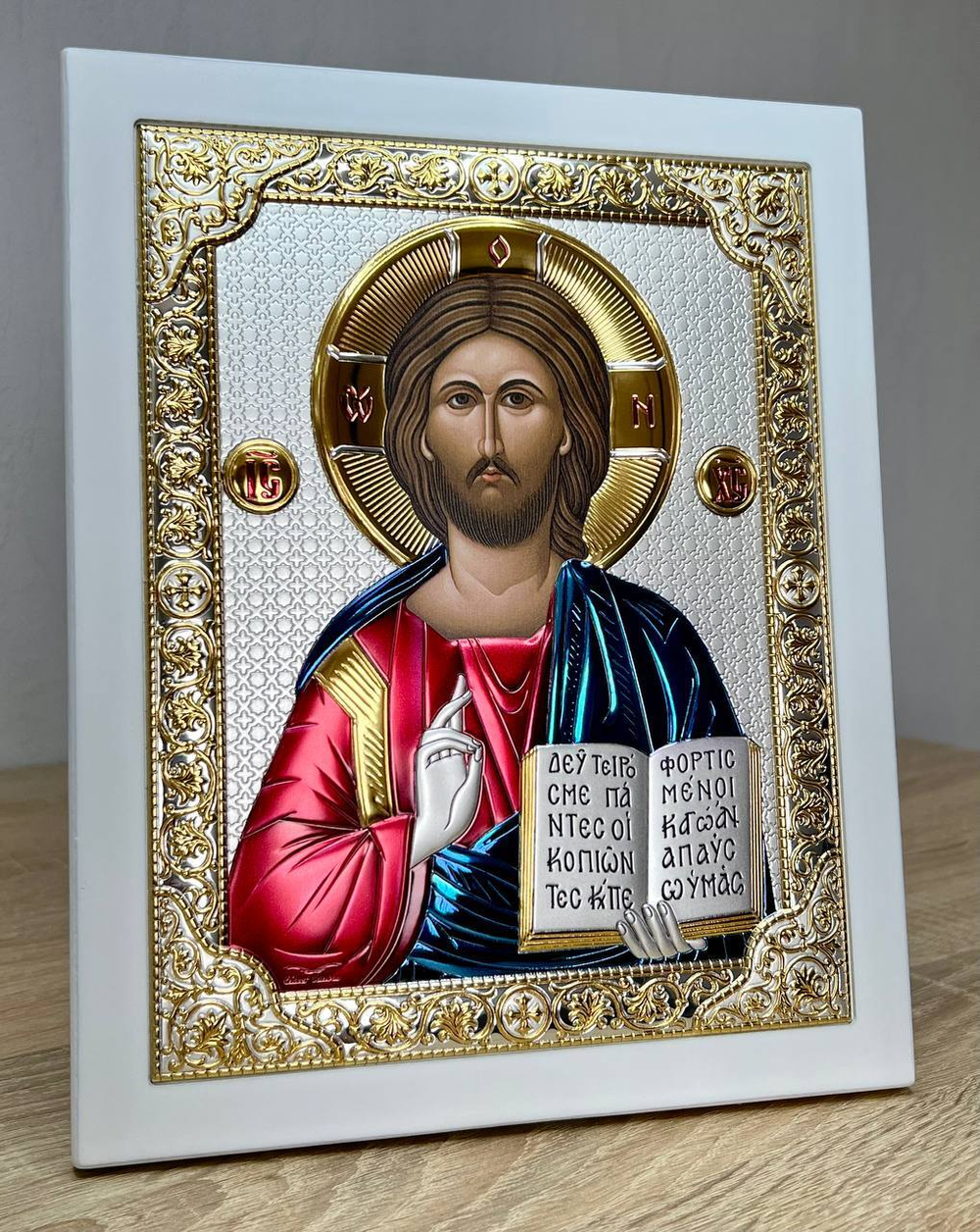 Спаситель, икона прямоугольная с рамкой, белое дерево, эмаль 210х260