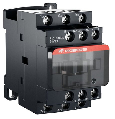 Контактор Prompower PLC1D18BD серии Pulse, ток 18А, 3 полюса, доп контакт 1НО+1НЗ, катушка 24DC