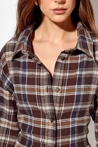 Рубашка из фланели со шнуровкой цвета горький шоколад