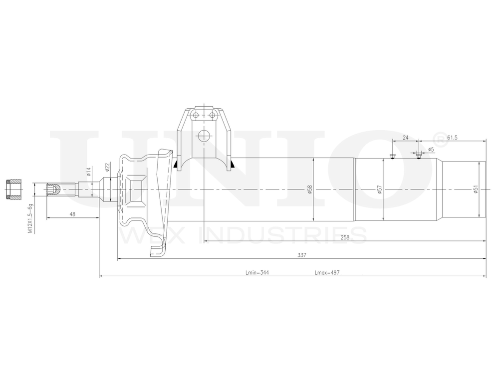 Амортизатор газовый передней подвески левый UNIO SAB-10313