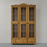 Шкаф витрина, 113х32х186, Бритта, буфет для кухни, трехдверный, бейц, стеклянный, с полками, из массива дерева, Dipriz