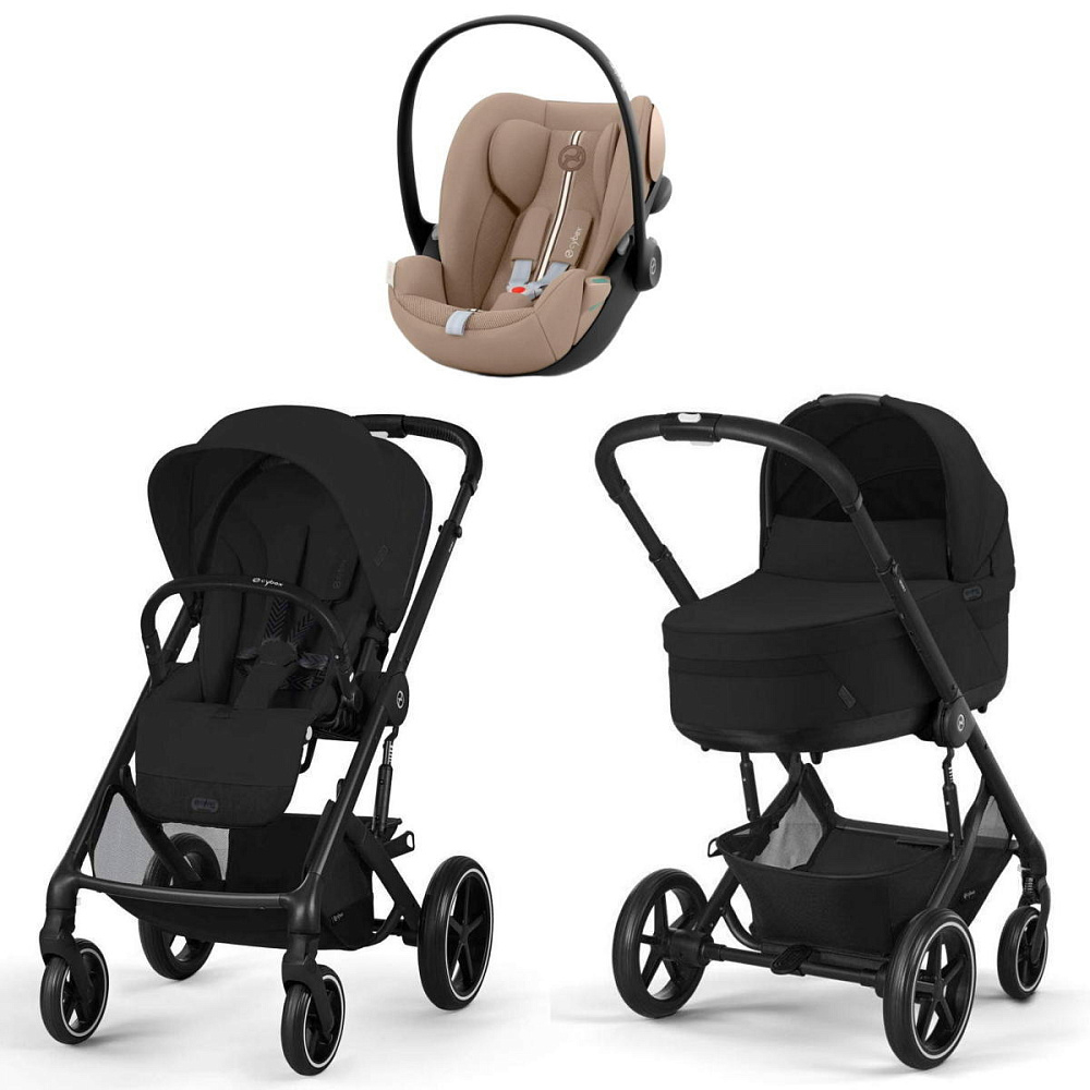 Коляска Cybex Balios S Lux BLK complete Cloud G Almond Beige Plus 3 в 1 Moon Black с дождевиками