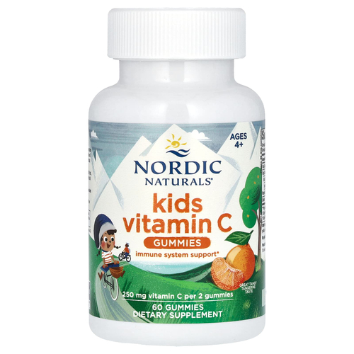 Nordic Naturals, жевательные таблетки с витамином C для детей от 4 лет, со вкусом мандарина, 60 жевательных таблеток (125 мг в 1 таблетке)