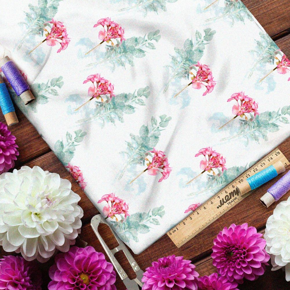 Ткань дюспо бледно-розовые гвоздики на белом фоне