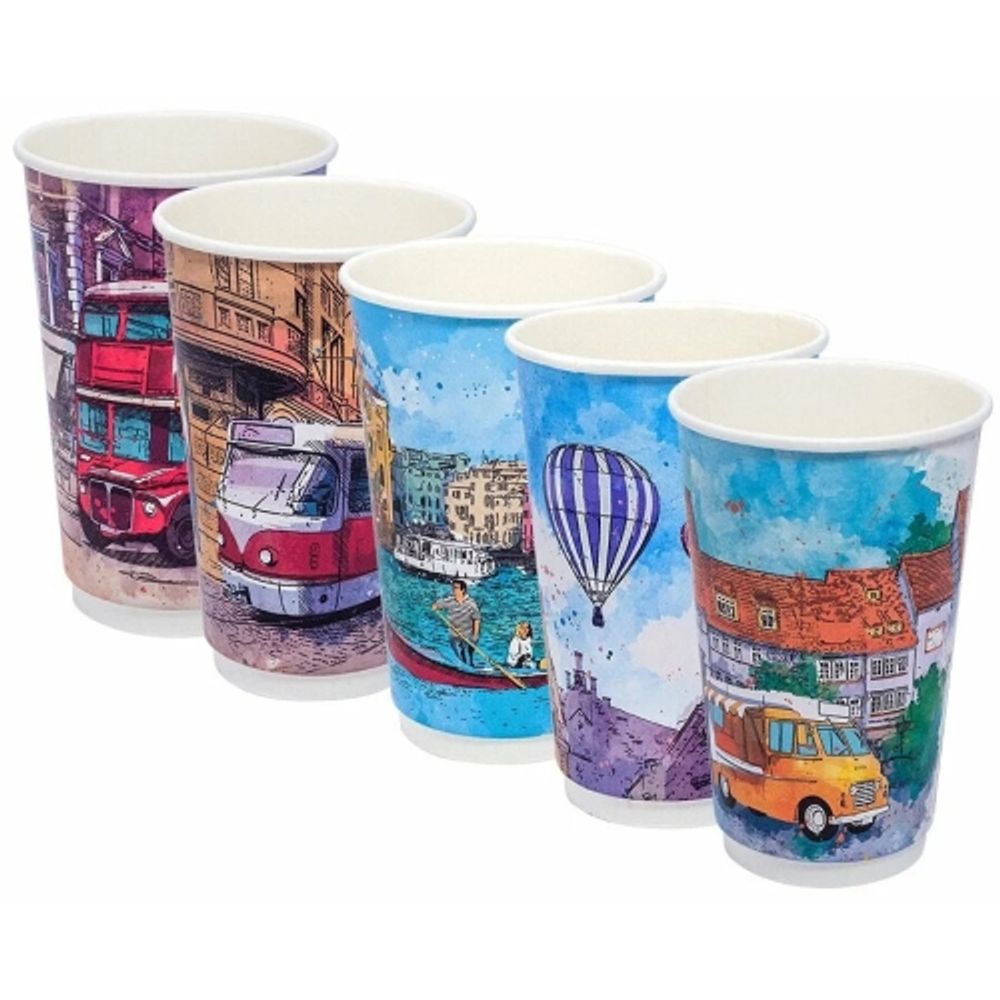 Стаканы бумажные двухслойные 400/473мл DW16 &quot;Биг Сити Лайф&quot; (18/360шт)