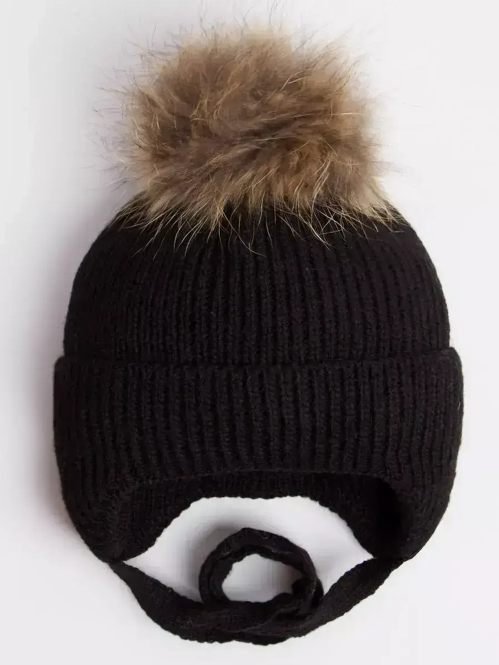Шапка детская зимняя на завязках с помпоном