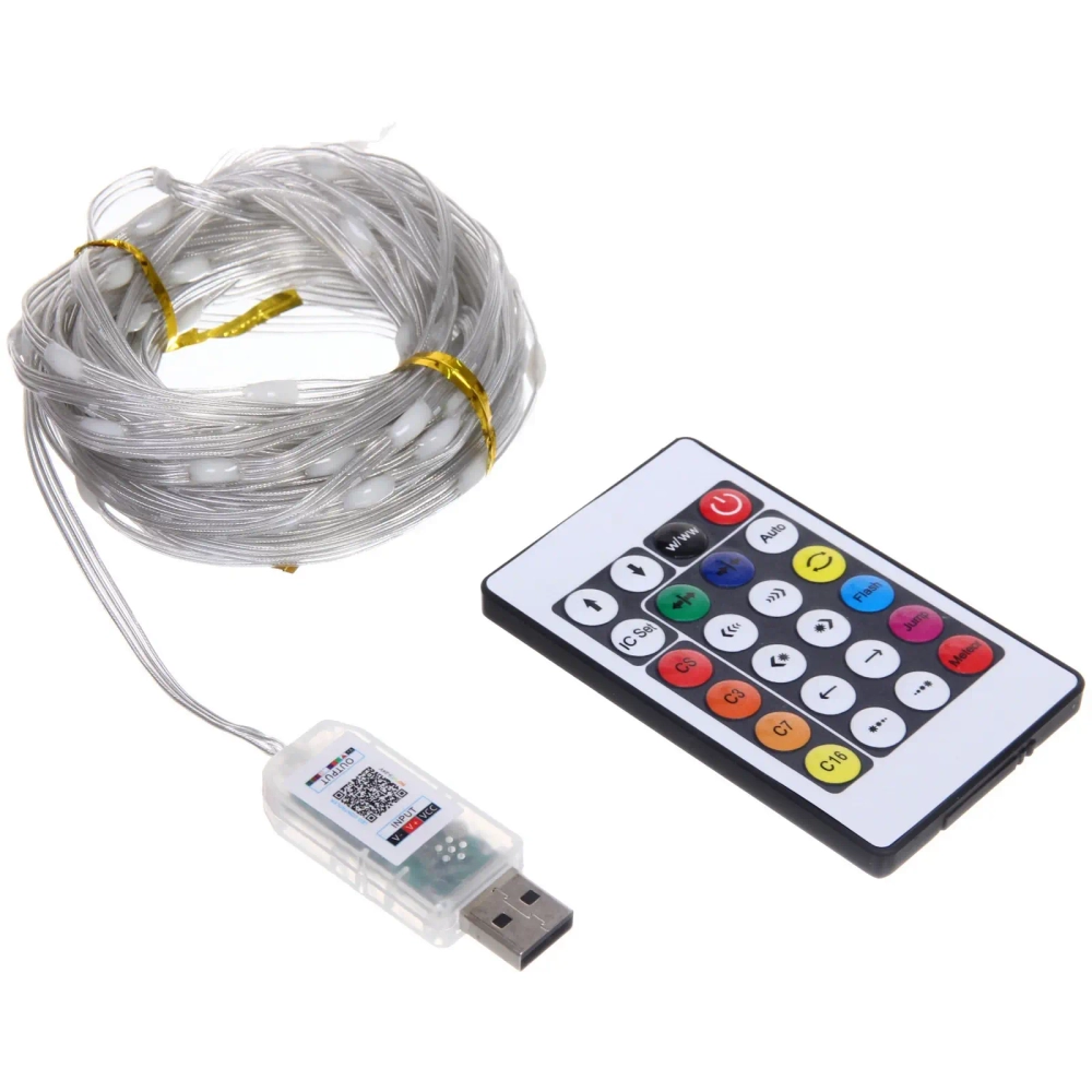 Гирлянда для дома НИТЬ-SMART 10 м 100 ламп LED, прозрачн.пров, более 200 реж, управление с пульта д/у,с телефона, IP-40, RGB (USB)