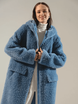 Шуба из 100% шерсти мериноса, синяя, Severina