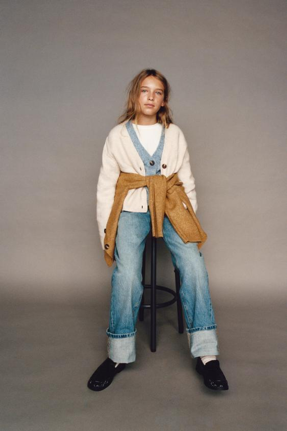 ZARA ОДНОТОННЫЙ КАРДИГАН, СВЕТЛО-БЕЖЕВЫЙ