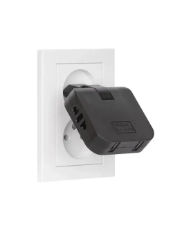 Тройник для розетки с USB 2.0 плоский поворотный, USB разветвитель электрический, черный