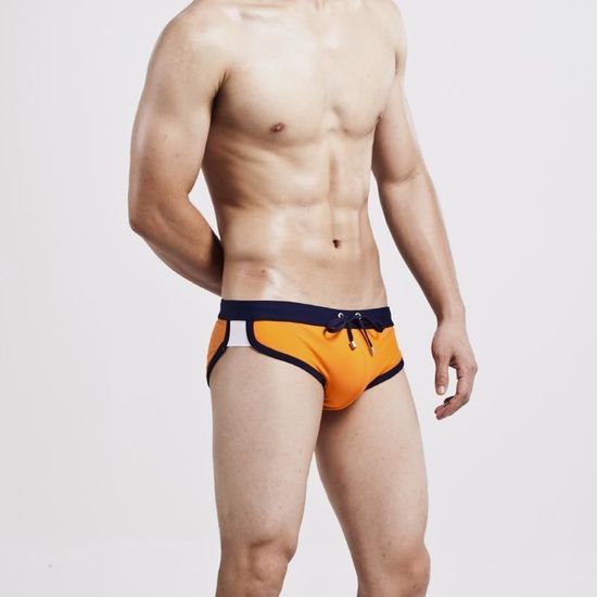 Мужские плавки брифы оранжевые с темно-синей окантовкой Seobean Orange Brief Swimsuit